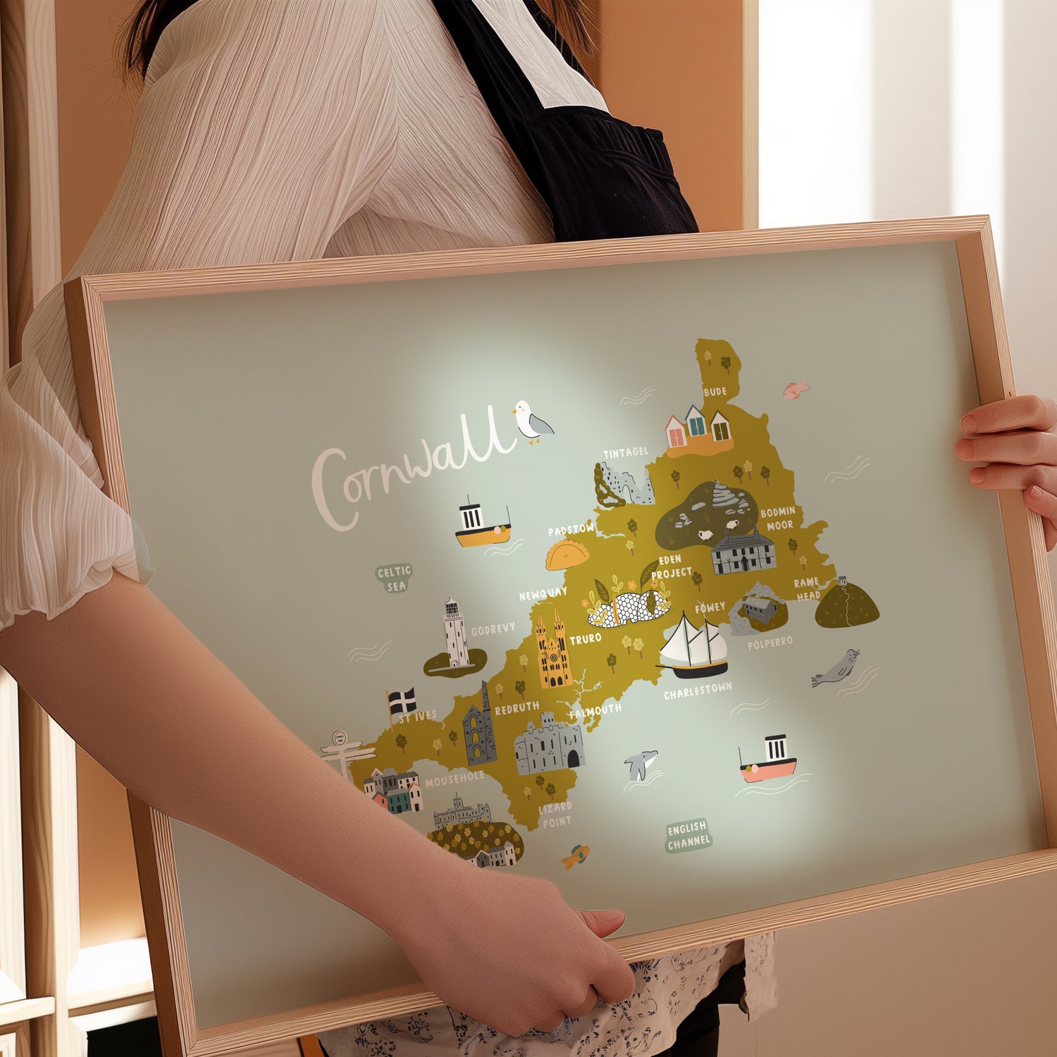 Cornwall Map Illustrated Print by Abbie Imagine