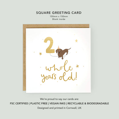 Gold foiled 2nd birthday dachshund dog card by Abbie Imagine