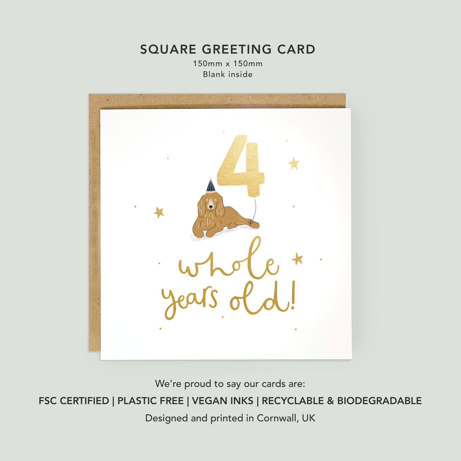 Gold foiled 4th birthday cocker spaniel dog card by Abbie Imagine