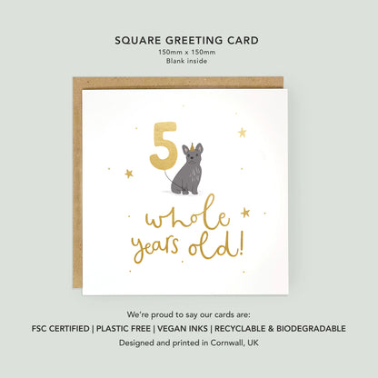 Gold foiled 5th birthday cocker french bulldog card by Abbie Imagine