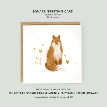 Hey foxy gold foiled love card valentine's day card by abbie imagine