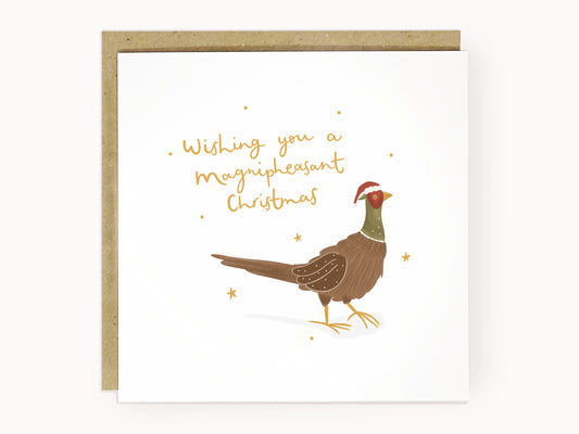 Magni-pheasant Christmas funny pun card by abbie imagine
