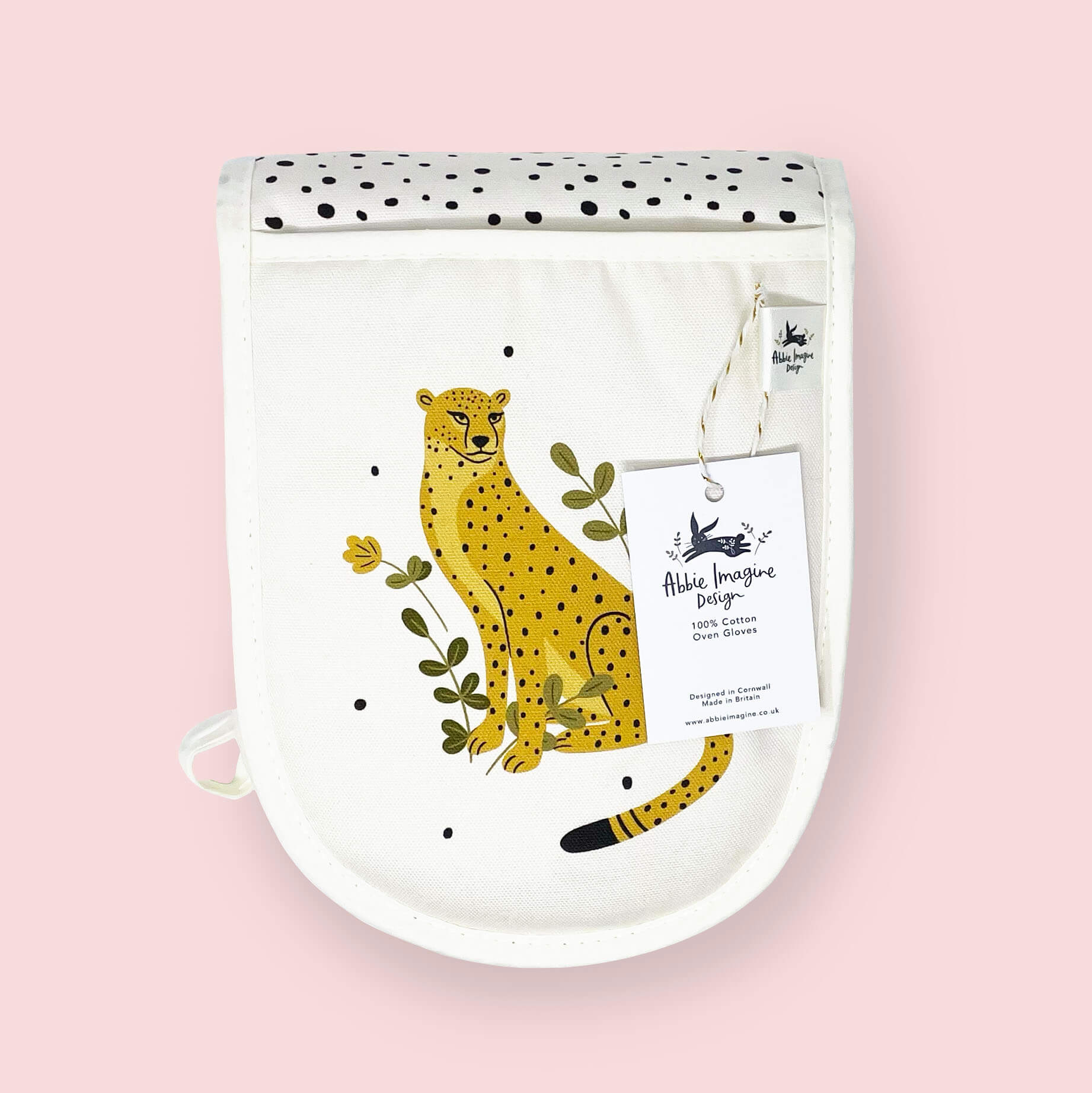Folded Cheetah polka dot double oven gloves by Abbie Imagine