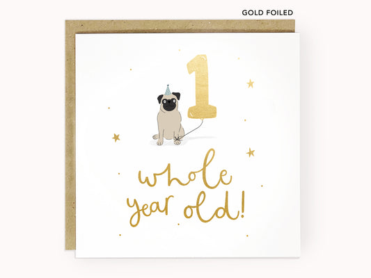 1st Birthday Pug Card seconds sale by Abbie Imagine