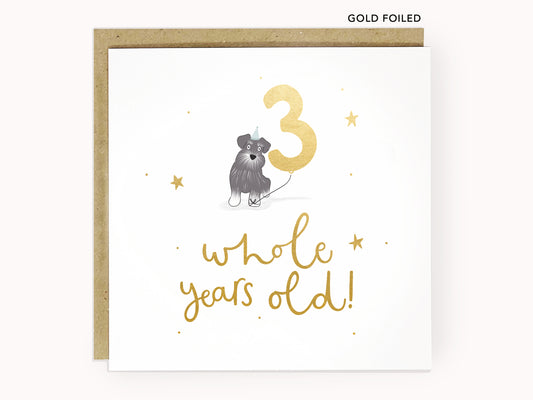 Gold foiled 3rd birthday dog card by Abbie Imagine
