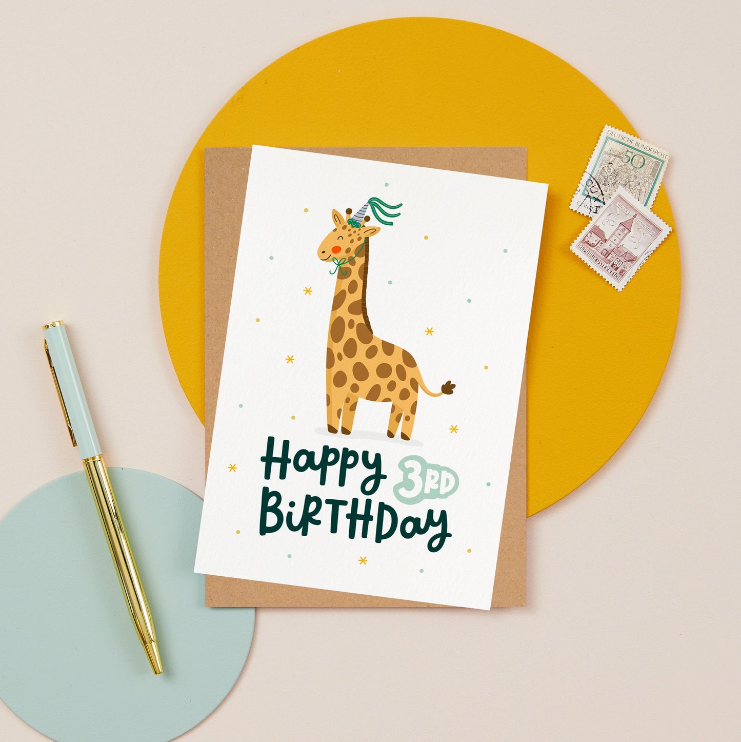 Safari Giraffe 3rd Birthday Card