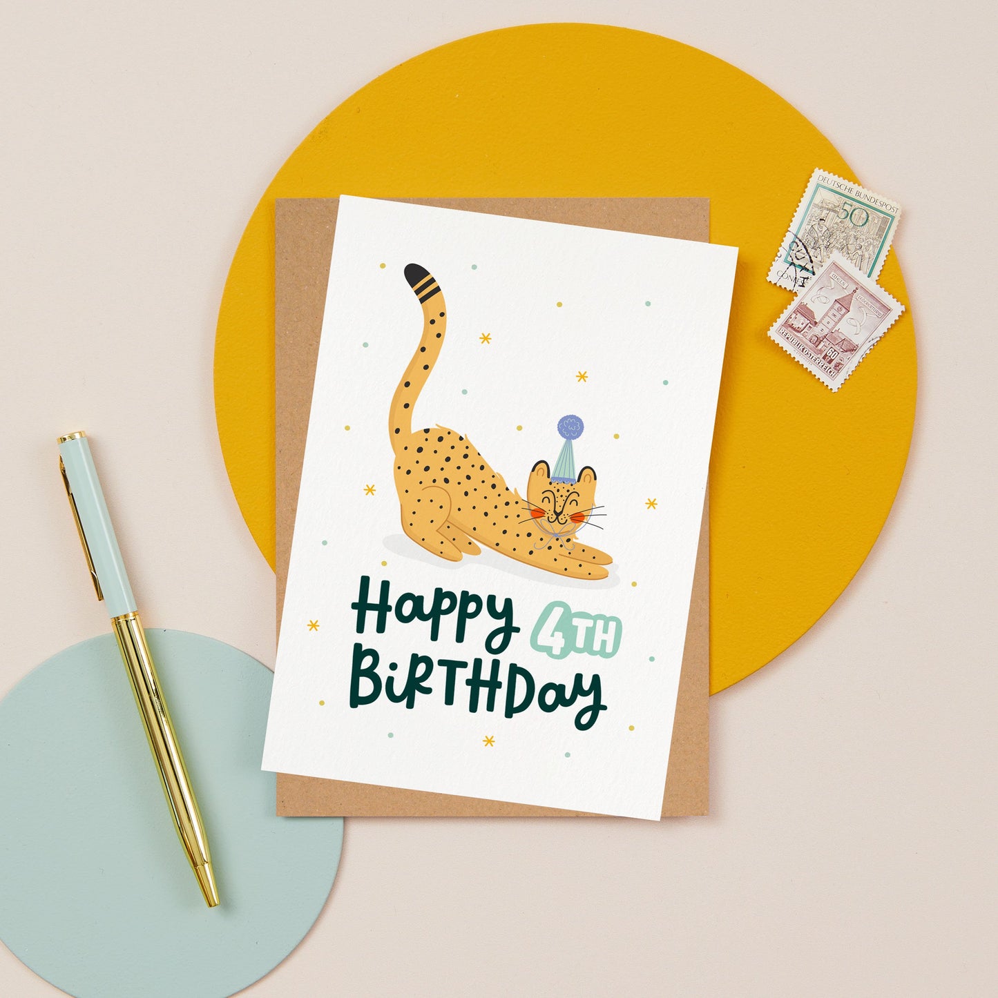 Safari Cheetah 4th Birthday Card