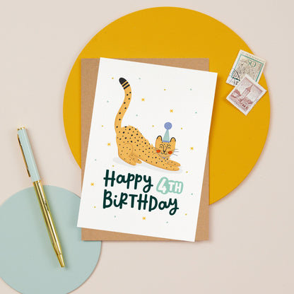 Safari Cheetah 4th Birthday Card