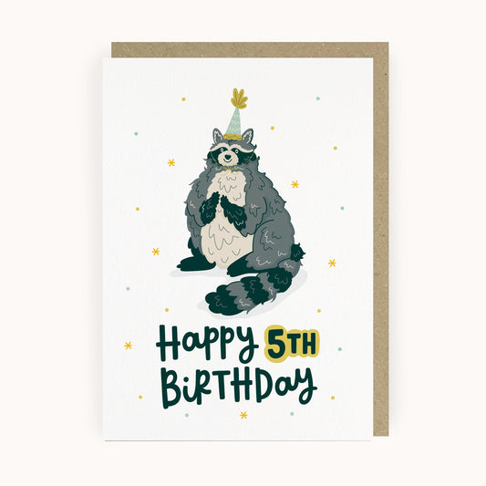 Raccoon 5th Birthday Card