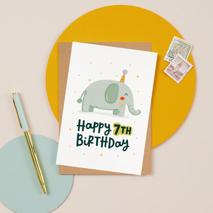 Safari Elephant 7th Birthday Card
