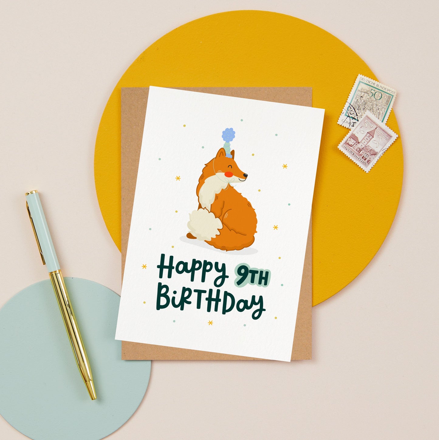 Fox 9th Birthday Card