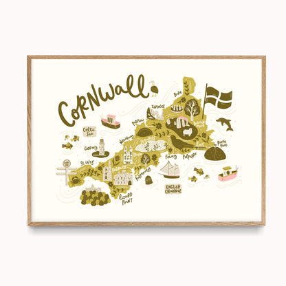 Illustrated Map of Cornwall Print