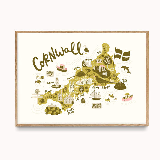 Illustrated Map of Cornwall Print