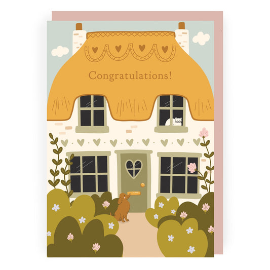 Pretty thatched cottage new home congratulations card by Abbie Imagine