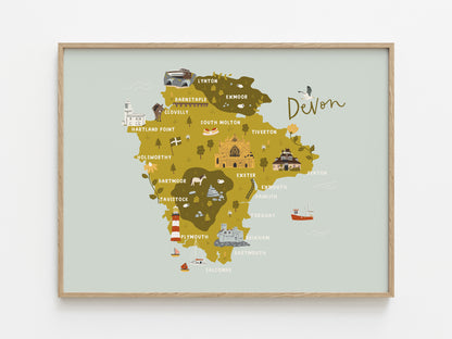 Devon Illustrated Map Print