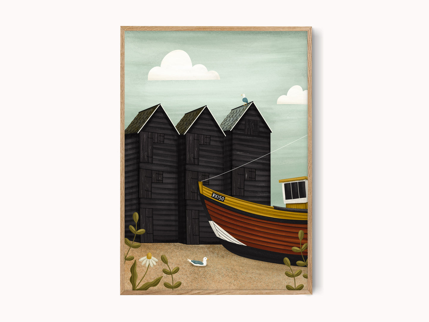 Hastings Net Huts Illustrated Print