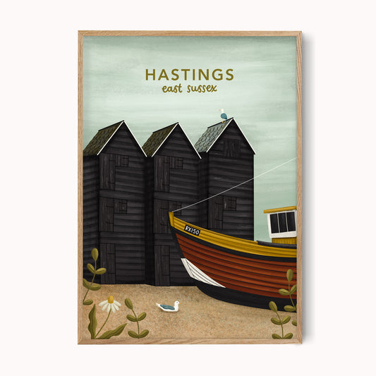 Hastings Net Huts Illustrated Print