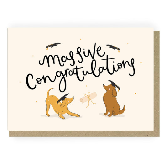 Massive congratulations graduation card featuring cute dogs in mortarboards! Greeting card by Abbie Imagine