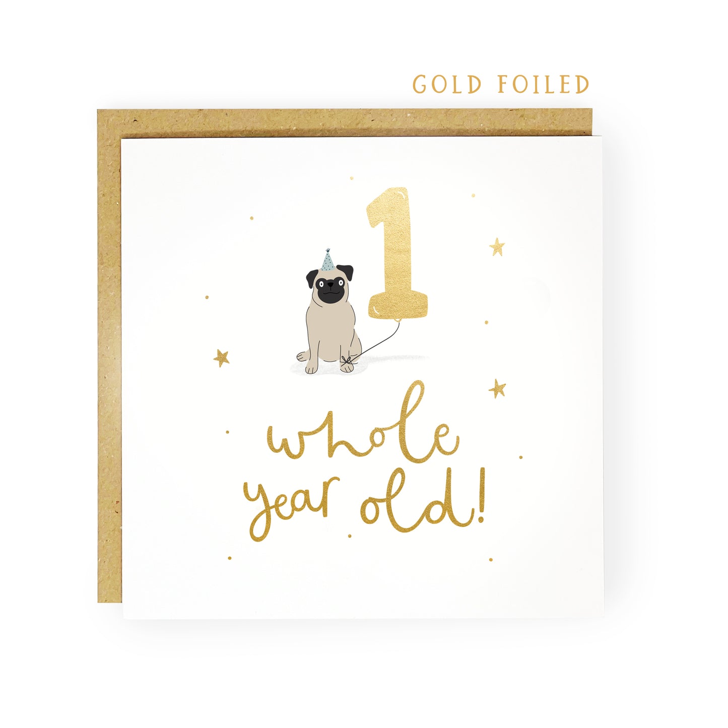 1 year old milestone first birthday card featuring a pug by abbie imagine
