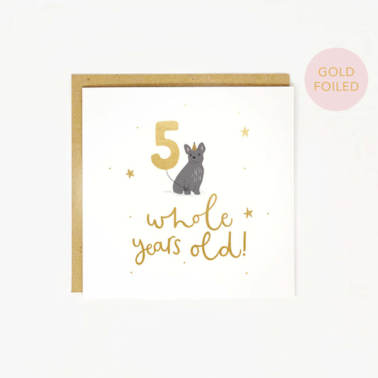 5th birthday card with franchie french bulldog seconds sale by Abbie Imagine