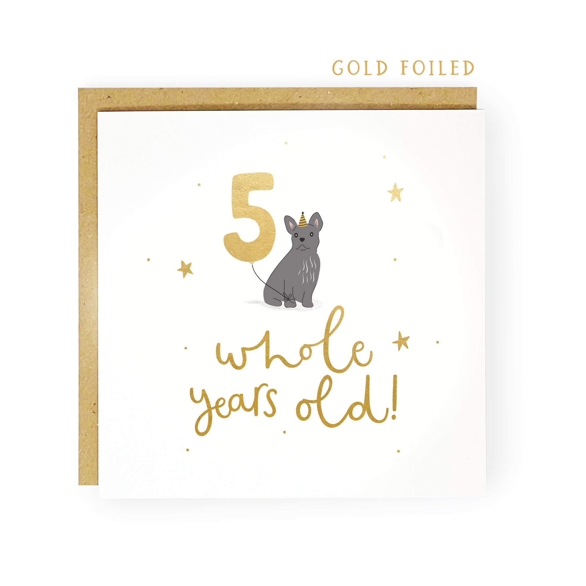 5 whole years old child milestone birthday card with french bulldog by Abbie Imagine