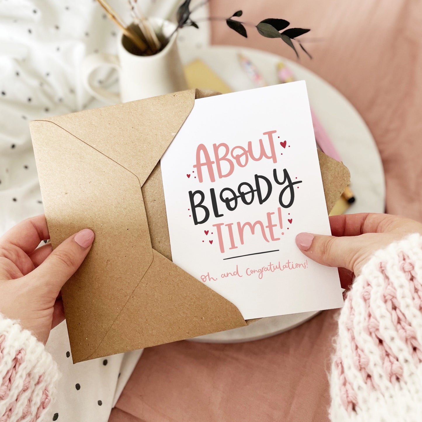 About bloody time congratulations greeting card by Abbie Imagine
