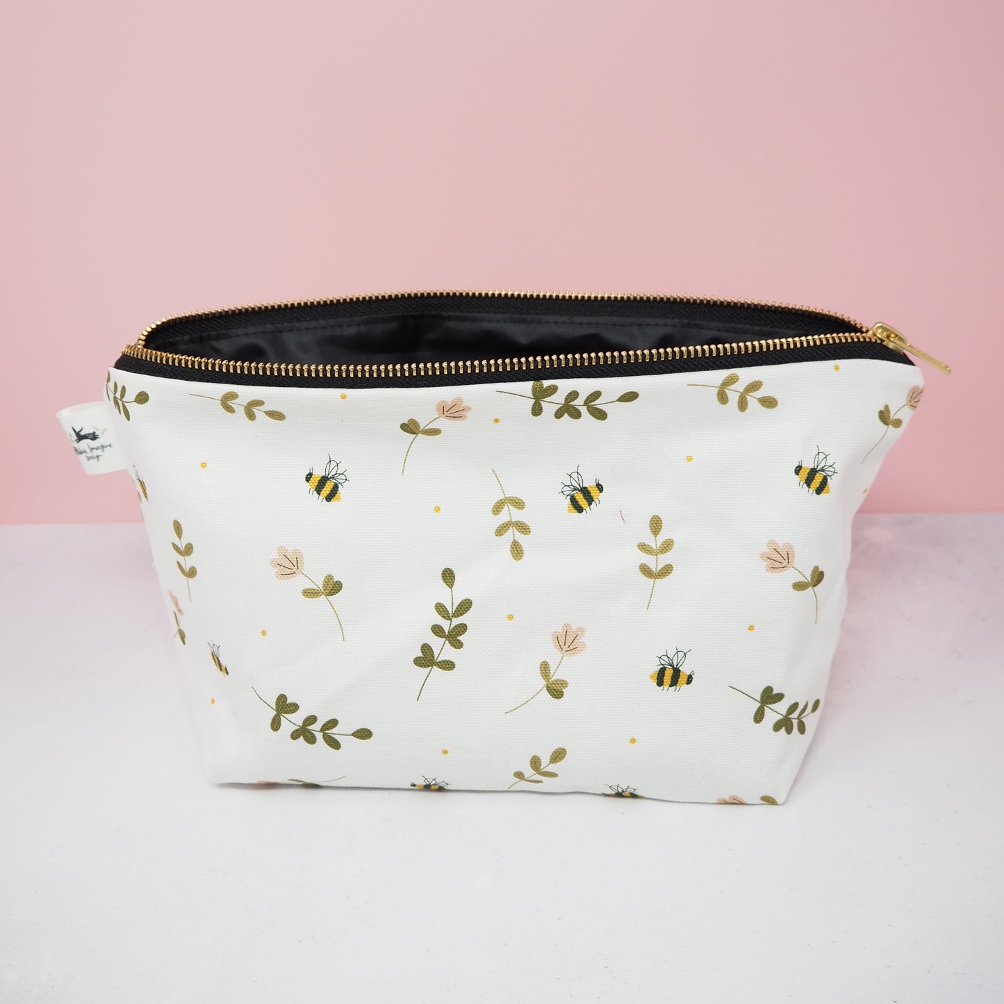 Open Bees and Flowers cosmetic bag by Abbie Imagine