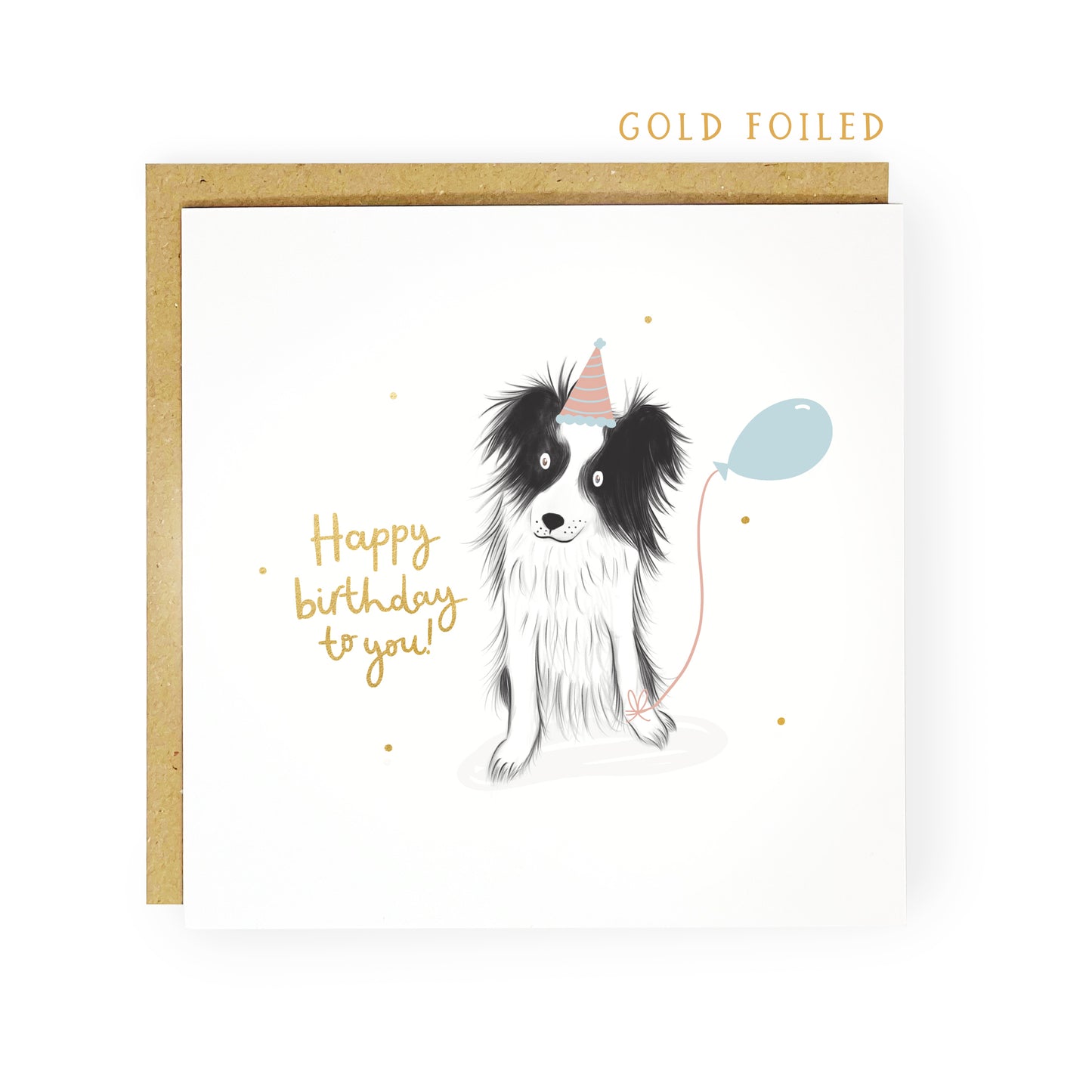 Border Collie gold foiled dog birthday card by Abbie Imagine