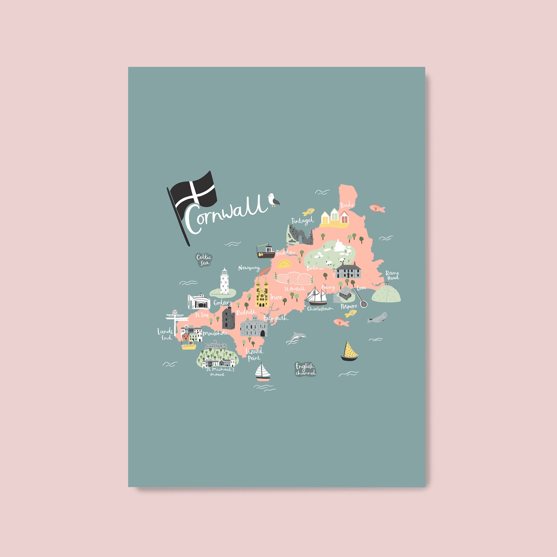 Cornwall Map Print illustrated by Abbie Imagine