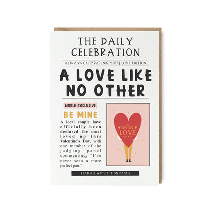 A love like no other newspaper style valentine's day card by abbie imagine