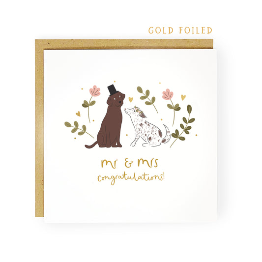 Mr and Mrs dog wedding engagement card by abbie imagine featuring a Labrador and red merle border collie