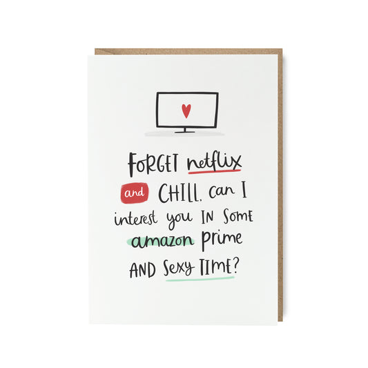 Netflix and chill amazon prime sexy time funny anniversary card by abbie imagine