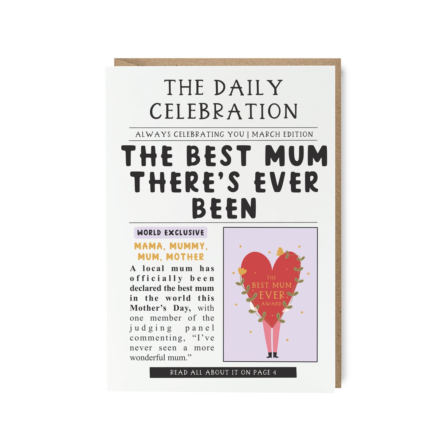 Best mum ever newspaper style mother's day card by abbie imagine