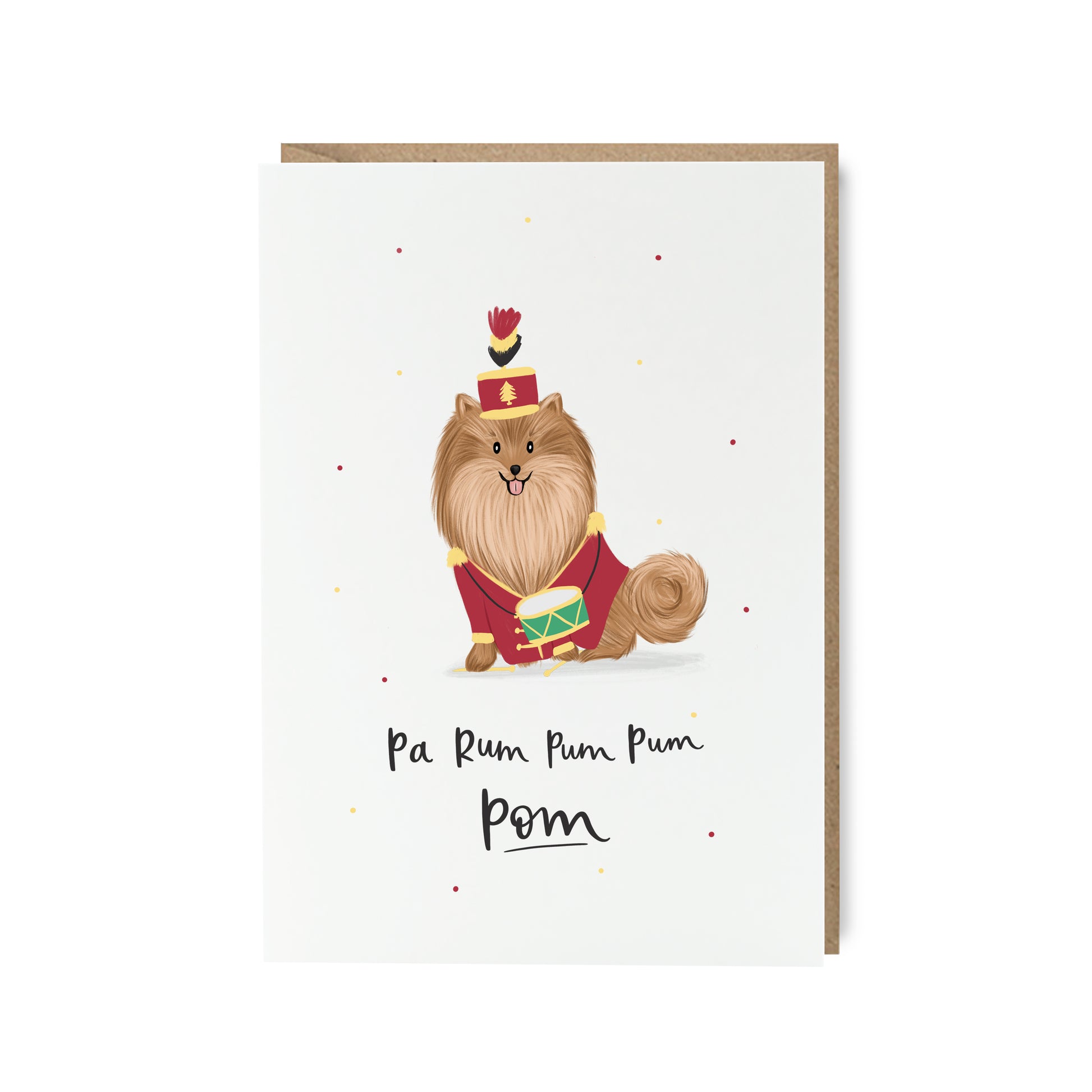Little drummer dog Pomeranian Christmas card by Abbie Imagine