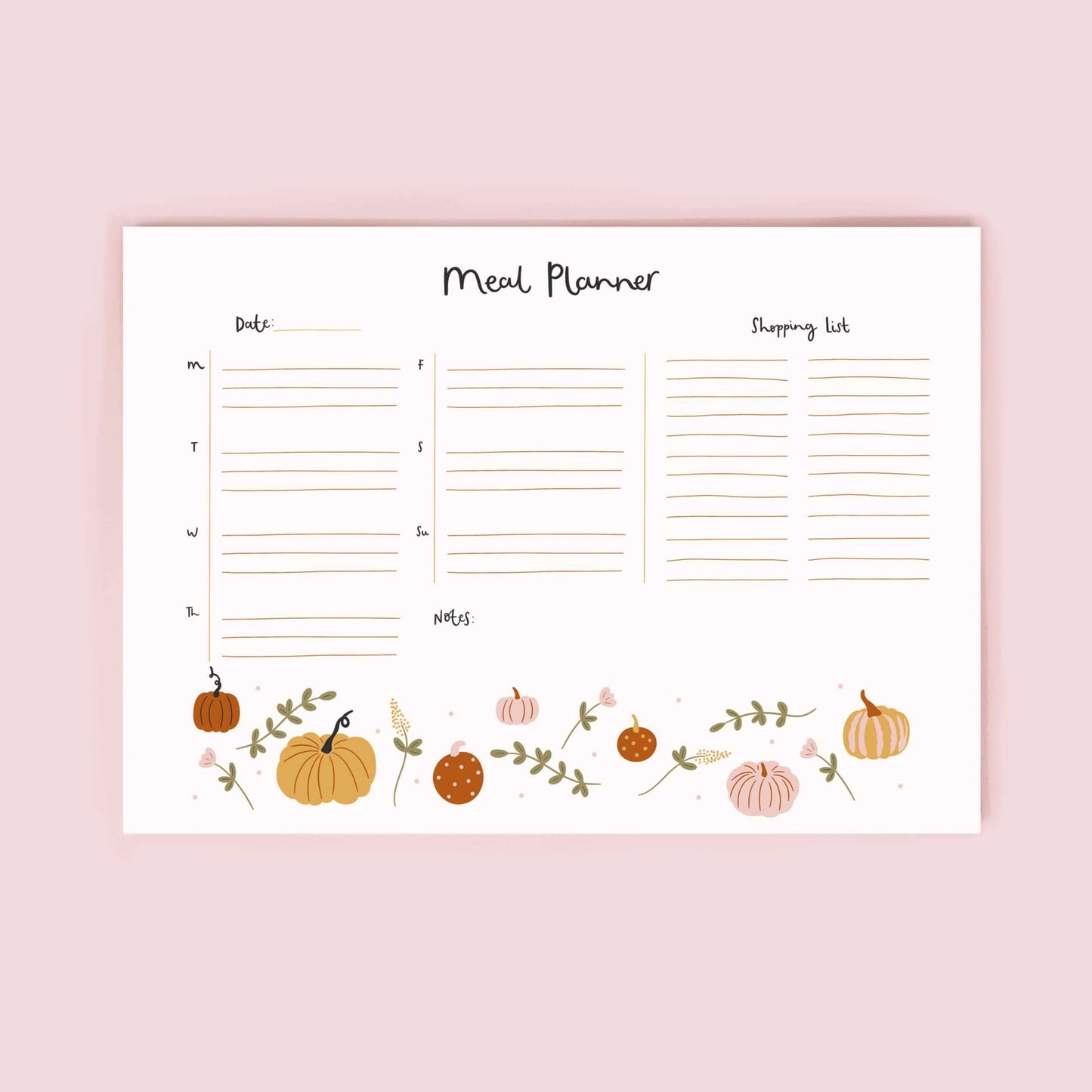Illustrated pumpkin meal planner and shopping list by Abbie Imagine