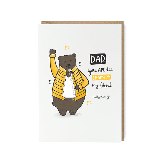 Teddy mercury pun father's day card by abbie imagine